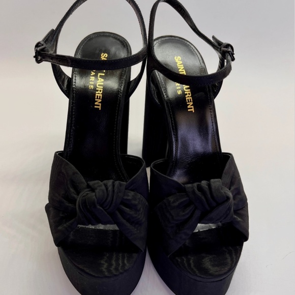 Saint Laurent Bianca Platform Sandals Size 40 US 9 Black Knotted Satin Heels NWT - Picture 2 of 6